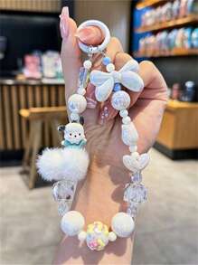 Sanrio 1pc Sanrio Brand Pompom Phone Case Strap Chain Camera Hanging Decor, Hand-Drawn Beaded Phone Charm, Bag & Key Chain Accessory