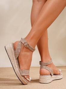 Women's Platform Wedge Sandals, Women's Sandals, Women's Shoes, Platform Sandals, Straw Rope, Slides, Real Leather, Suitable For All Seasons Wear, Vacation, Party, Casual, Beach