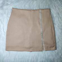 Short Saia com Brilho - Alfaiataria - Bege - Visão 3