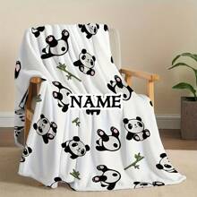 Manta de franela con panda impreso con nombre personalizado. Manta impresa digital suave y cálida, adecuada para sofás, camas, viajes, camping, salas de estar, oficinas - lavable a máquina, estilo moderno