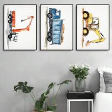 1 Stück Wandkunst Poster optional mit Rahmen Deko Konstruktions Zimmer Deko für Jungs - Kleinkind Jungen Zimmer Deko, Truck Wandkunst für Kinderzimmer, Auto Wandbilder Schlafzimmer Spielzimmer Deko, Fahrzeug Traktor Drucke Kinderzimmer Poster ohne Rahmen/mit Rahmen