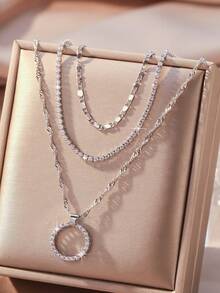 3 件套优雅别致时尚奢华闪亮彩色方晶锆石心形、蝴蝶、花瓣、圆形、方形、鱼形、海马、蜜蜂、六边形、泪珠吊坠项链套装，适合毕业典礼、派对、婚礼、新娘、伴娘、女友、生日、情人节、妇女节、感恩节、新年礼物 - 銀色 - 查看 25