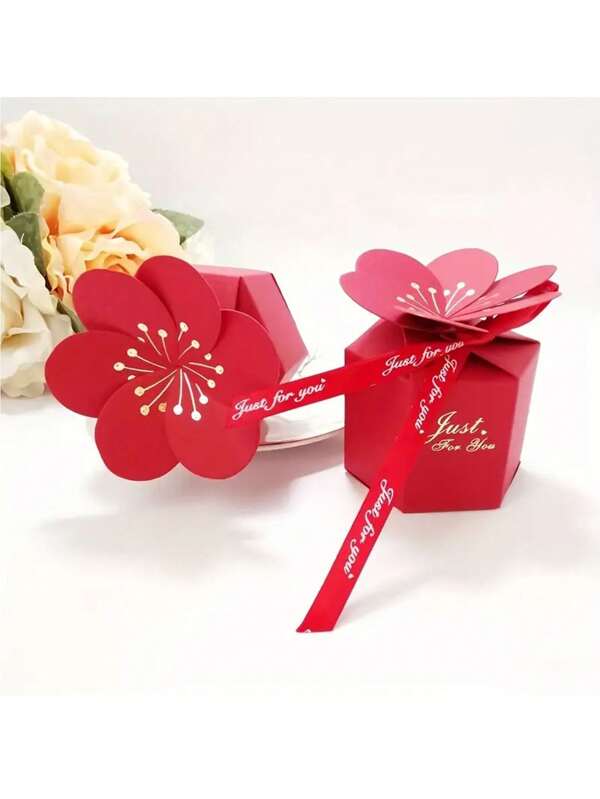 10pcs Elegant Butterfly Petals Gift Boxes With Gold Ribbon - "Just For You" Red Gift Packaging For Weddings, Birthdays, Teen Parties And Parties, Gifts