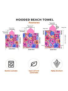 1pc Colorful Floral Print Wearable Hooded Poncho - Ultra Soft Microfiber Beach Pattern, Suitable As Gift For Men, Women, Couples - Beach & Home Decor, Couples Robe | Microfiber Bathrobe, Suitable For All Occasions - Multicolor - View 9