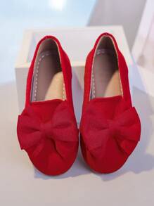 Scarpe da principessa colore unito per bambine, ballerine per bambini con grande fiocco decorativo, moda versatile adatta per primavera e autunno, per all'aperto e viaggi