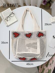 ENBEI Women's Knitted Shoulder Bag, Vintage Hollow Woven Large Capacity Floral Decor Tote Bag, Crochet Bag, Women's Crochet Bag, Autumn Beach Handbag, Essential For Vacation, Perfect Match With Beach Accessories, Most Popular Beach Bag For Women, Beach Essentials, Beach Necessities, Beach Items And Summer Essentials, Latest Holiday Bag, Christmas Bag - Multicolor - View 9