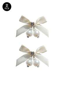 2pcs Hand-Sewn Pearl Bow DIY Accessories Fresh Ribbon Bow Decoration Creative Clothing Shoes Hat Hairpin Accessories