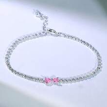 1pc Sparkling Pink Zirconia Bow Bracelet, 16-20cm Suitable For Women Everyday Wear, Fine Jewelry, Gift For Valentine's Day, Mother's Day, Birthday - Butterfly - View 8