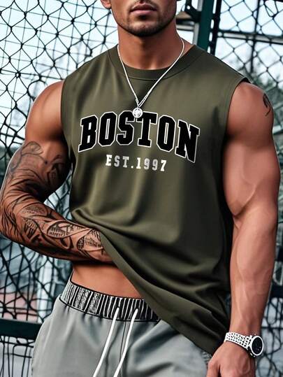 Men's Sleeveless Minimalist Tank Top, Suitable For Summer