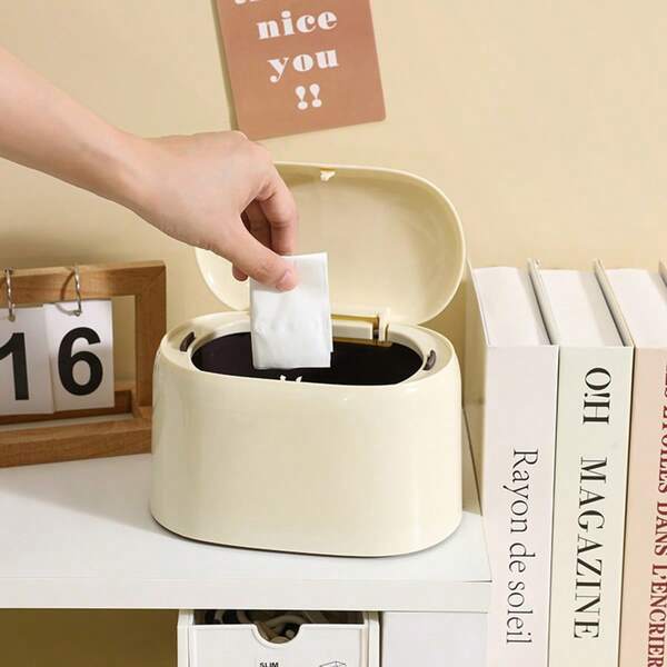 Lixeira de mesa Dopamine Cream Wind, novo tubo de armazenamento de camada dupla da Creative Press para uso doméstico, presentes de formatura, presentes de aniversário.