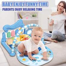 ESOLOM 6-In-1 Baby Play Mat Gym 0-12 Months Pink With Kick Piano Music Lights 5 Removable Toys Bear Rattle Soft Fabric Tummy Time Mat For Newborn Motor Skills Development (Blue) - 藍色 - 查看 6