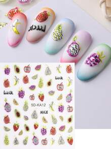 Fruits Strawberry Nail Stickers Grapes Avocado Apple Banana Pineapple Lemon Refreshing Summer Jelly Embossed Fruits Nail Designs 5D Self-Adhesive Nail Decals Adhesive Decoration