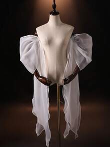 1 对长款白色透明雪纺可拆卸新娘袖，水晶薄纱飘逸袖口，适合婚纱、连衣裙、角色扮演、拍照道具的多功能配饰，秋季配饰 - 多色 - 查看 9