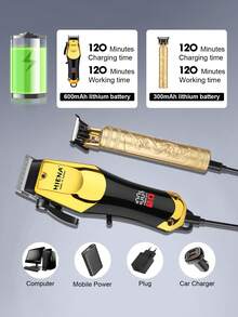 HIENA 2pcs Hair Clipper Combination Set, T9 Blade Head Shaving, Cordless Gold Electric Hair Clipper, LED Display Long Battery Life, Home Companion Assistant - Gold - View 6