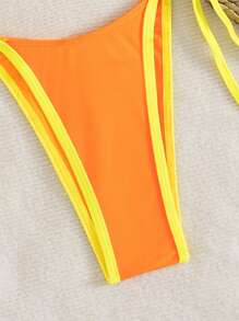 Women's Contrast Color Sexy Bandeau Bikini Set, Vacation Beach Swimsuit