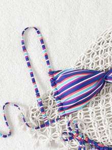 Bộ bikini nữ mùa hè mới, kẻ sọc, có thể điều chỉnh, gợi cảm, thoải mái, thích hợp cho kỳ nghỉ biển, đồ bơi nữ. - Nhiều màu - Xem 3
