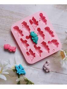 1/2/3 件恐龙形状硅胶糖果/巧克力/果冻/冰块模具，12 腔动物烘焙模具 - 藕粉色 - 查看 11