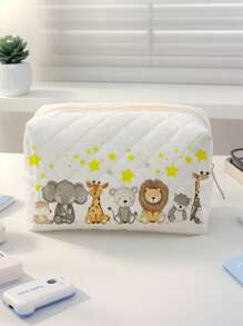 1pc Cute Elephant & Giraffe Printed Toiletry Bag, Portable Makeup Pouch, Multi-Functional Storage Bag For Travel, Gifts, Holidays, Teens Cosmetic Bag, Back To School Supplies, Makeup & Toiletries Storage, Dorm Room Organizer