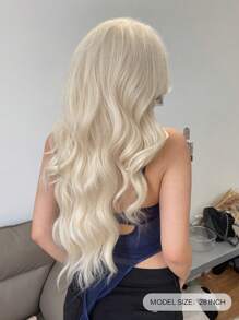 1-Piece Synthetic Heat Resistant Long Curly Wavy Hair With Bangs Wig Golden 28 Inch Fully Machine Woven Daily Natural Realistic Wig
