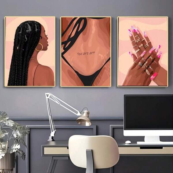 1PC/3PCS Wall Arts Posters Optional Frame 3 Set, Black Art, Art, Wall Art, Black Wall Art, Art, Wall Art, Black Printing Frameless/Framed Canvas Art ,Wall Art With Frame