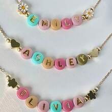 Girl Beads Name Necklace, Kids Name Necklace, 14K Gold Filled Name Necklace, Custom Name Necklace, Personalized Heart Necklace