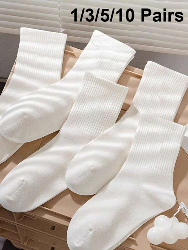 1/3/5/10 pares Calcetines de unicolor para mujeres, hombres, niños y niñas, unisex, para parejas, calcetines deportivos de tubo medio, calcetines tipo tripulación, para primavera, verano y regalos festivos