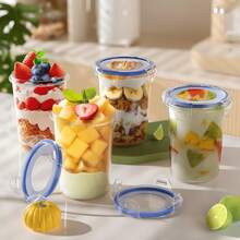 Reusable 23oz/700ml Leak-Proof Overnight Oats Containers - Clear Plastic Food Storage Jars With Blue Lids For Yogurt, Soup, Cereal, Milk & More - Ideal For Breakfast & Snacks, Back To School, School Supplies, School Supplies 1PC - Clear - View 6