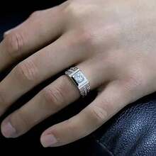 925 Sterling Silver Plated Fine Big Crystal Open Rings For Men Fashion Party Wedding Party Designer Jewelry Charms Couple Gifts - Silver - View 3