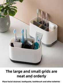 现代多隔间浴室收纳盒 - 可拆卸牙刷和牙膏架，带排水功能，非常适合放置刷子、梳子和洗漱用品 - 彩色 - 查看 3