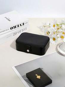1pc Travel Jewelry Box, Small PU Leather Jewelry Organizer Suitable For Women & Girls, Double-Layer Portable Mini Travel Case For Storing Earrings, Rings, Necklaces