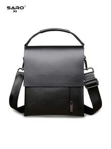 saroxi 1pc Fashionable New Men Shoulder Bag Crossbody Bag Multi-Layer Light-Weight High-Quality Black Outdoor Man Messenger Bag Side Pockets Square Bag Multi-Function Suitable For Commute PU Leather Casual Black/Brown Bag As Gift For Boyfriends Solid Color Bag Travel Accessory Men Gift - Black - View 6