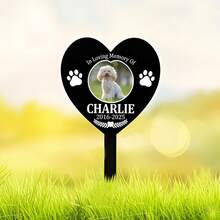 1pc Customized Pet Photo Memorial Metal Grave Marker - Personalized Plaque With Name & Date, Heart Shaped Design, Durable Outdoor Lawn Art, Suitable For Dogs, Cats, Pet Loss Condolence Gift, Memorial Keepsake