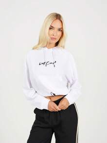 brave soul Cropped Slogan Hoodie - White - View 3