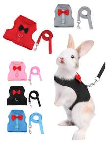 款兔子蝴蝶結設計背心式胸部和背部牽引繩,適用於小狗,豚鼠,貓等 - 彩色 - 查看 12