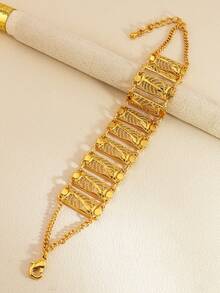 1 سوار ذهبي على شكل قطع نقدية بتصميم مربع ومستدير وأوراق، ديكوري مناسب للسيدات للاستخدام اليومي أو المناسبات، كأفضل هدية