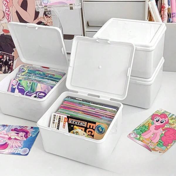 White Flip-Cover Card Holder Storage Box, Desktop Stationery Organizer For Card, Scrapbooking Supplies, Dust-Proof, Gift