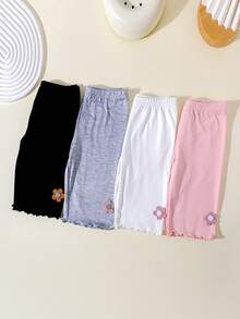 4 Pairs Girls Cute Sweet Solid Color Thin Safety Shorts With Bow Decor - Multicolor - View 6