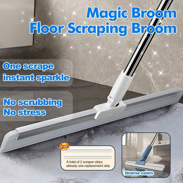 Magic Broom, Floor Scraping Broom, With 2 Scraperstrips, Bathroom Floor Scraper, Window Squeegee, Water Squeegee, Magic Broom For Floors, Glass, Tile, Windows, Bathroom, Removing Water, Dust, Pet Hair, Cleaning Supplies, Cleaning Tool
