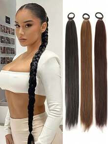Braid DIY Ponytail Extensions Synthetic With Hair Tie Wrap Around Hair Braid Extensions Tail Rubber Band Hair Ring 28 Inch Ombre - Multicolor - View 4