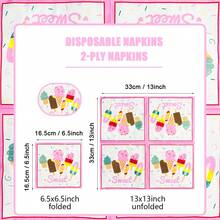 100/60/20 Stücke 33 x 33 cm Einweg Servietten mit Eiscreme-Motiv, geeignet für den täglichen Gebrauch Zuhause, Geburtstagsfeiern, Dates, Familienfeste, Outdoor-Picknicks und Dekorationsservietten für Restaurants - Pink - Übersicht 3