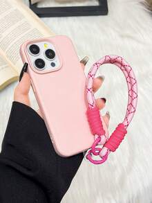 1 件粉色 PU 皮革 + 手机带防震个性化名称外壳兼容 iPhone 16/16 Pro/16 Pro Max /11/11 Pro/11 Pro Max/12/12 Pro/12 Pro Max/13/13 Pro/13 Pro Max/14/ 14 Pro/14 Pro Max/15/15 Pro/15 Pro Max 奢华荔枝纹柔软硅胶保险杠带手机绳全覆盖定制 DIY 外壳