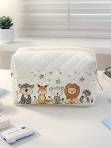 1pc Cute Elephant & Giraffe Printed Toiletry Bag, Portable Makeup Pouch, Multi-Functional Storage Bag For Travel, Gifts, Holidays, Teens Cosmetic Bag, Back To School Supplies, Makeup & Toiletries Storage, Dorm Room Organizer