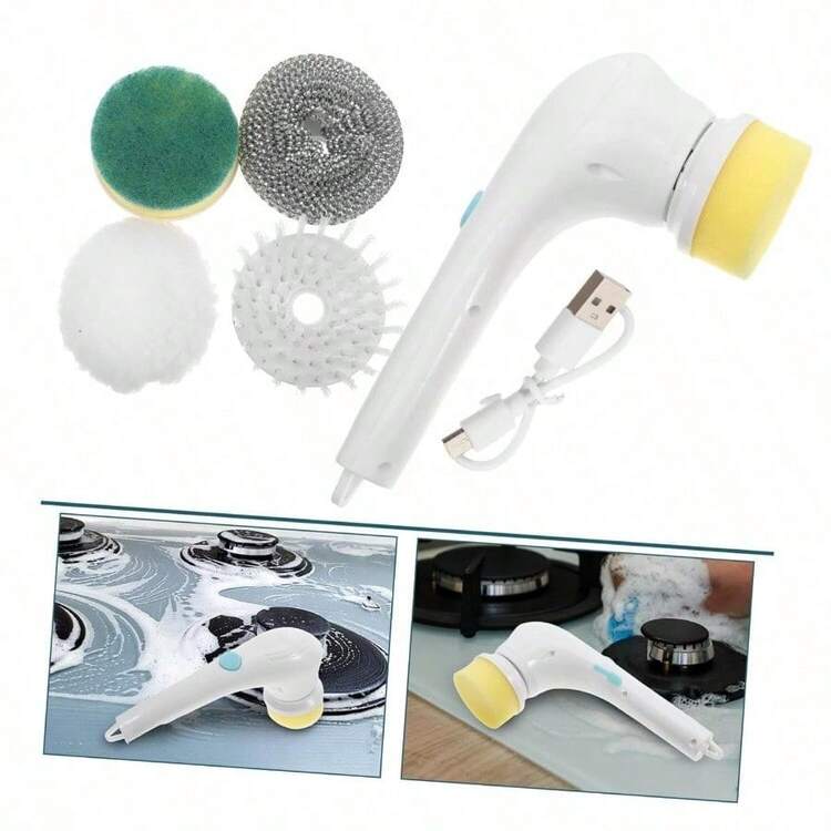 5-In-1 Handheld Electric Rotary Cleaning Brush - Multifunctional Cleaning Brush For Kitchen And Other Scenes - White - View 7