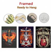 Set Of 1/3 Pcs Pop Rock Music Wall Arts Posters Witty Rock And Roll Guitar Design Pictures Canvas Printing Posters Bar Living Room Bedroom Home Decoration Unframed-Style ,Wall Art With Frame
