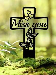 1pc Iron Butterfly Memorial Plaque Decoration, Garden Stake Sign, Commemorative Family Sign, Outdoor Yard Or Grave Decoration