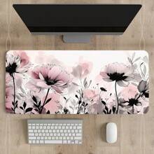 1pc Pink Floral Teal Mouse Pad Washable Boho Flowers Gaming Mousepad Non-Slip Rubber Base Mouse Pads For Office Laptop