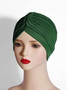 1件装女士纯色弹力扭结软帽，新款帽子，时尚百搭欧美头巾，弹力瑜伽头巾，头巾帽，中东风情睡帽 - 彩色 - 查看 17