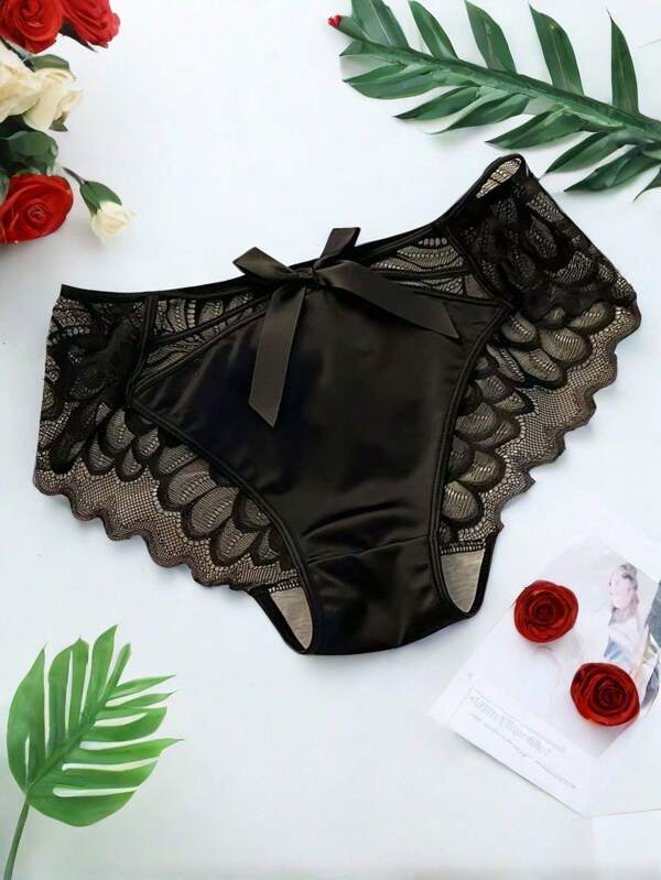 Sexy Lingerie Internet Celebrity New Fashion Sexy Underwear Shorts Soft Lace Triangle Pants Women's Underwear Bow Sexy Transparent Underwear Handmade Three-Dimensional Bow Decoration Waist