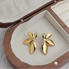Ladies Flower Earrings, Fashion Geometric Exaggerated Jewelry - 金色 - 查看 3