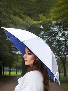 1 件银色单层防风防雨遮阳钓鱼伞帽，头戴式防晒伞帽